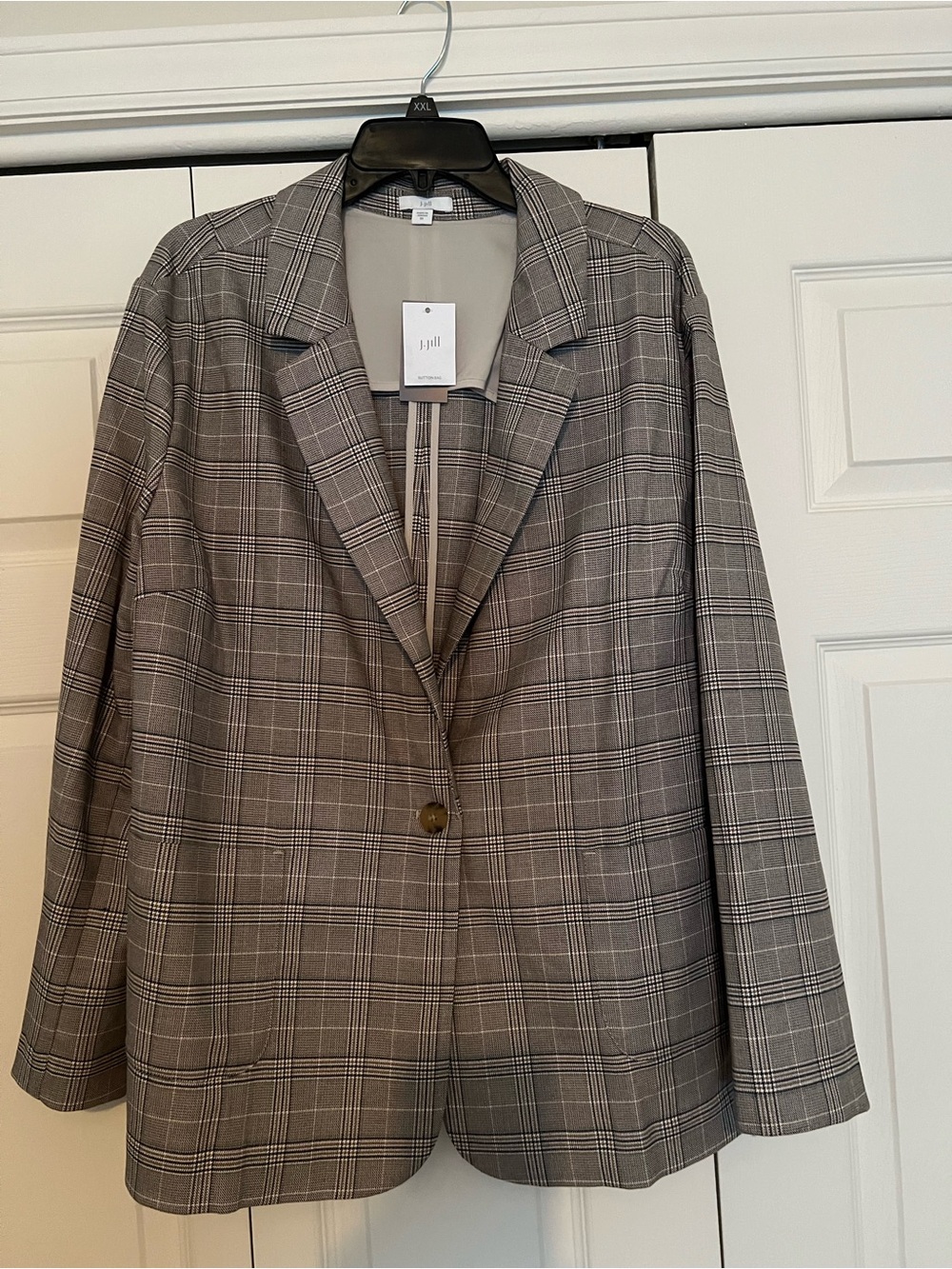J. Jill Gray Plaid Single-Button Blazer 2X